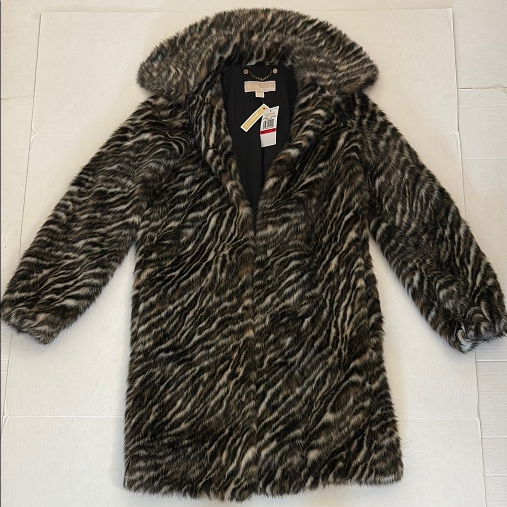 Michael Kors Black and Brown Faux Fur Coat